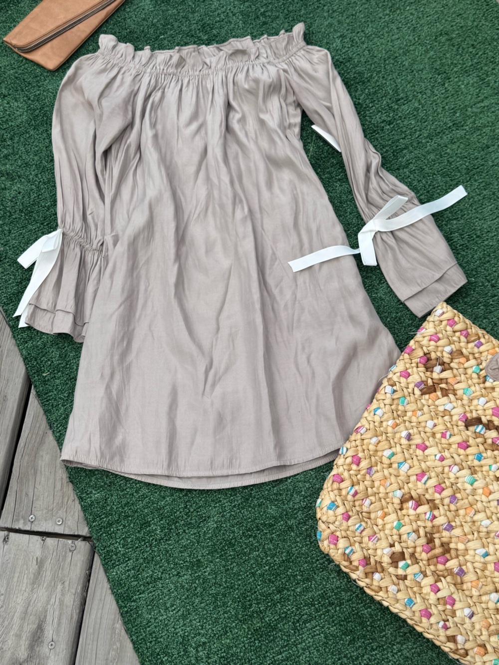 Union of Angels Taupe Off-Shoulder Top with Ruching